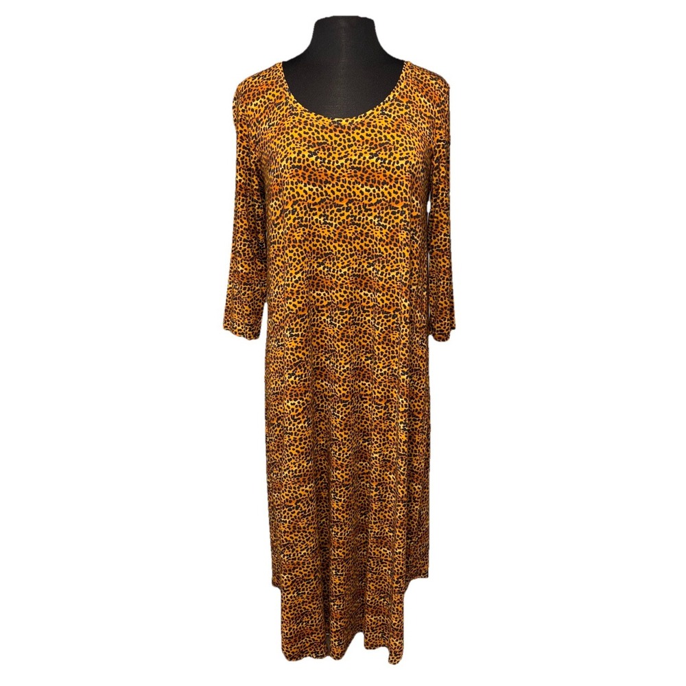Blue Sky‎ Clothing Cheetah Bamboo Maxi Dress Size Med Brown Black Long Sleeve